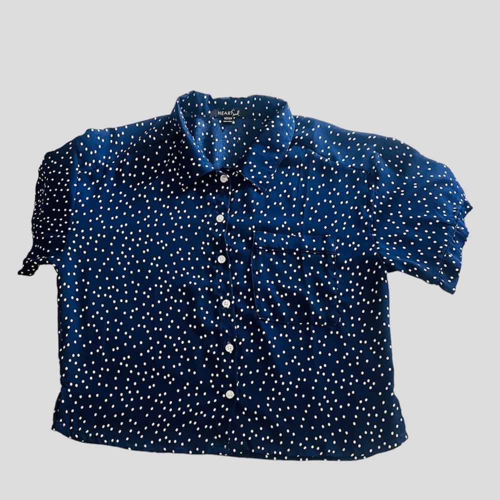 Navy Blue w/ White Polka Dots HeartSoul Crop Top
